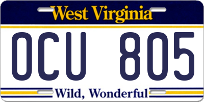WV license plate OCU805