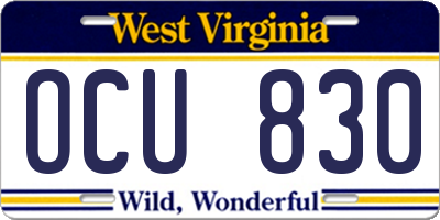 WV license plate OCU830