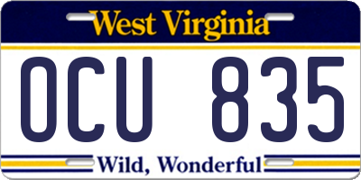 WV license plate OCU835