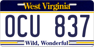 WV license plate OCU837