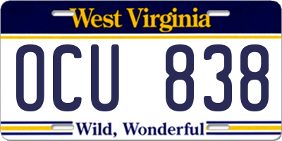 WV license plate OCU838