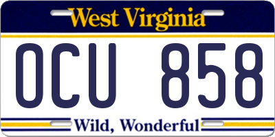 WV license plate OCU858