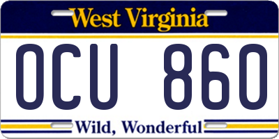 WV license plate OCU860