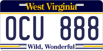 WV license plate OCU888