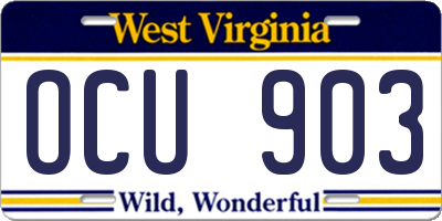 WV license plate OCU903