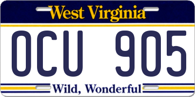 WV license plate OCU905