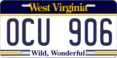 WV license plate OCU906