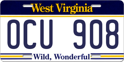 WV license plate OCU908