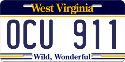 WV license plate OCU911