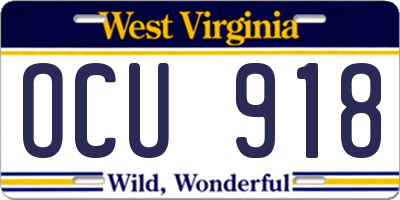 WV license plate OCU918