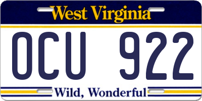 WV license plate OCU922