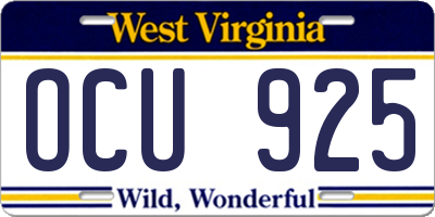 WV license plate OCU925