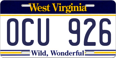 WV license plate OCU926