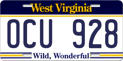 WV license plate OCU928