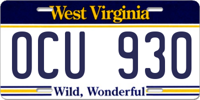 WV license plate OCU930