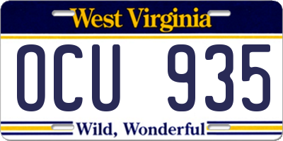 WV license plate OCU935