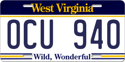 WV license plate OCU940
