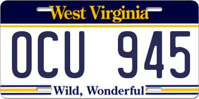 WV license plate OCU945