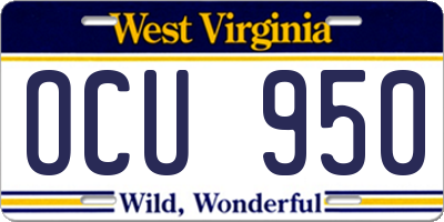 WV license plate OCU950