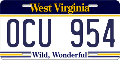 WV license plate OCU954