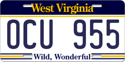 WV license plate OCU955