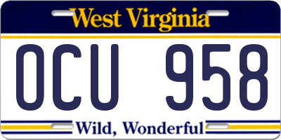 WV license plate OCU958