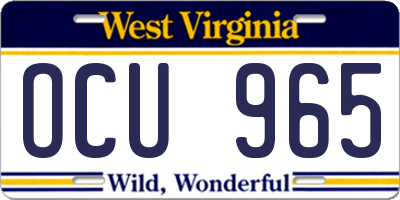 WV license plate OCU965
