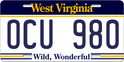 WV license plate OCU980