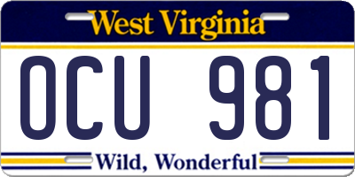 WV license plate OCU981