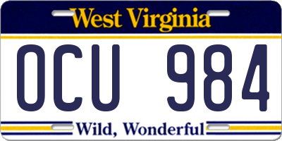 WV license plate OCU984