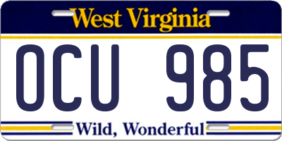 WV license plate OCU985