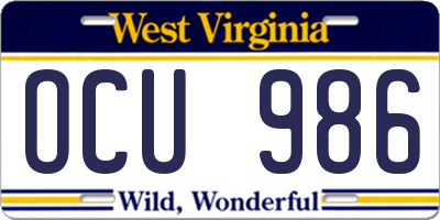 WV license plate OCU986