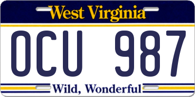 WV license plate OCU987