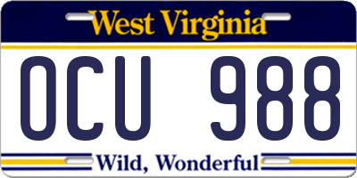 WV license plate OCU988