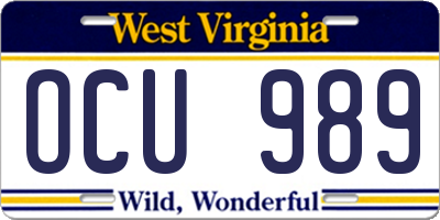 WV license plate OCU989