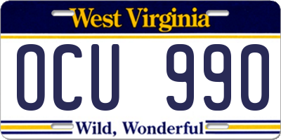 WV license plate OCU990
