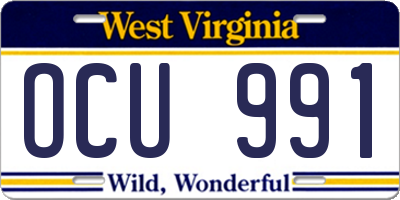 WV license plate OCU991