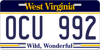 WV license plate OCU992
