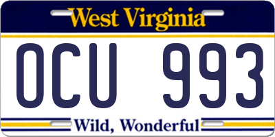 WV license plate OCU993