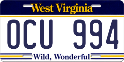 WV license plate OCU994