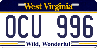 WV license plate OCU996