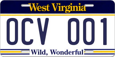 WV license plate OCV001