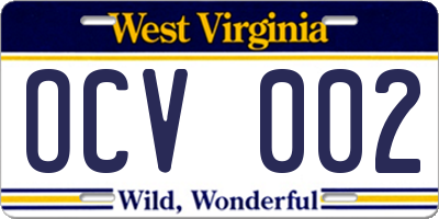 WV license plate OCV002