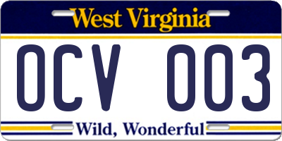 WV license plate OCV003