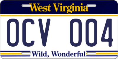 WV license plate OCV004