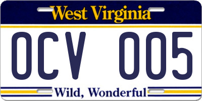 WV license plate OCV005