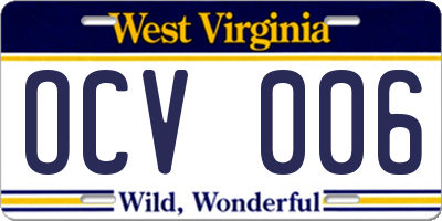 WV license plate OCV006