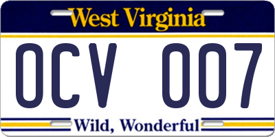 WV license plate OCV007