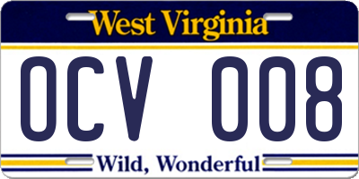 WV license plate OCV008
