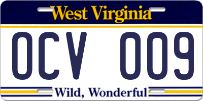 WV license plate OCV009